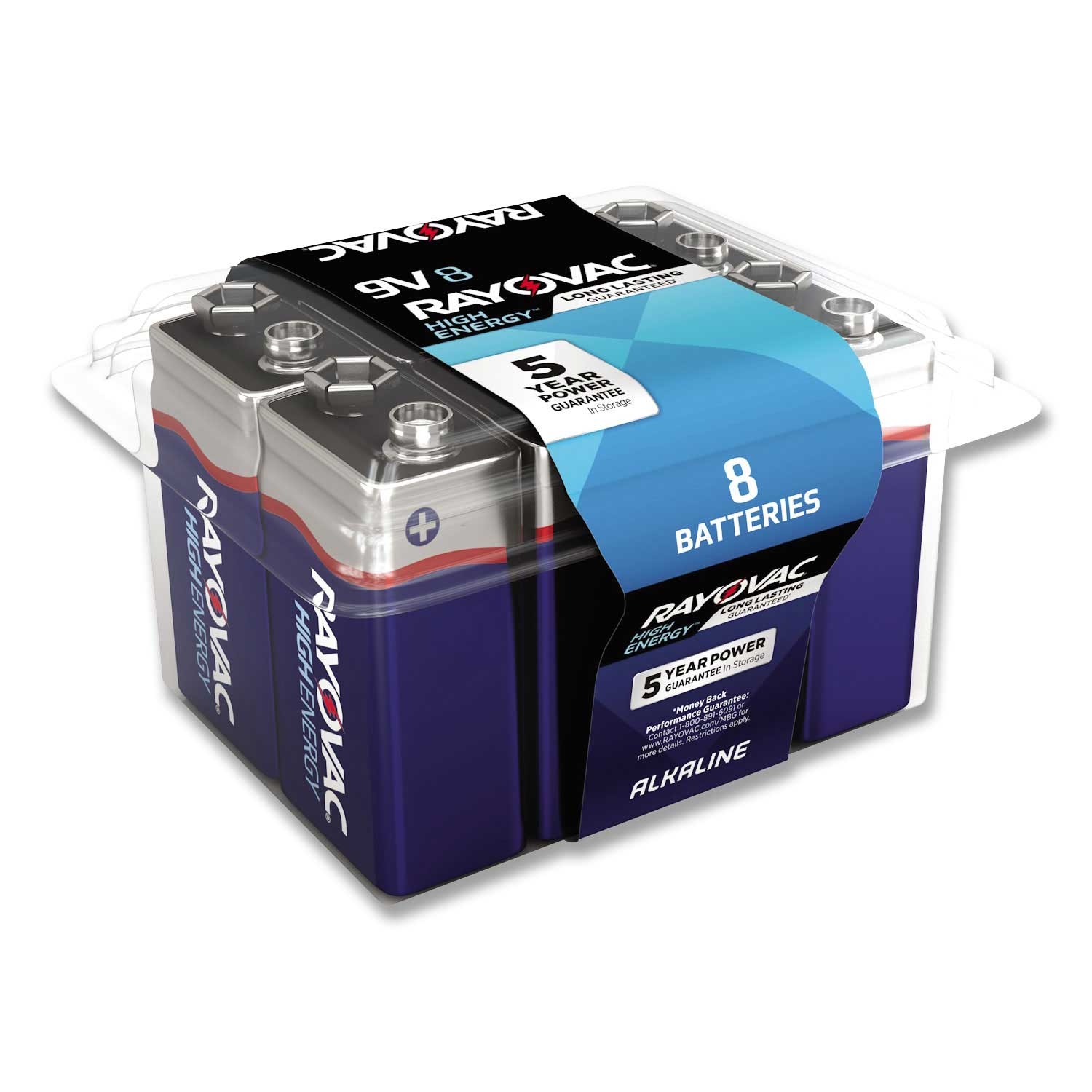 Rayovac High Energy Premium Alkaline 9 Voltage Battery - 8 per pack -- 1 pack per case