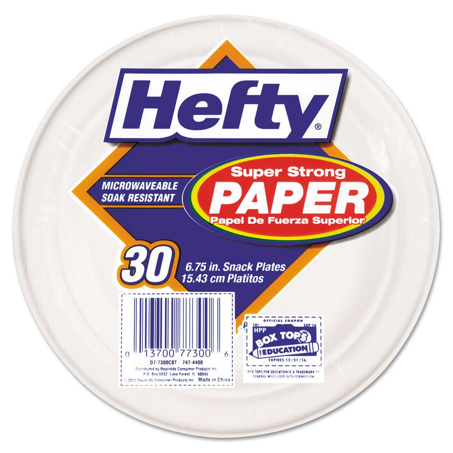Hefty White Bagasse Super Strong Paper Plate, 6 3/4 inch - 30 per pack -- 12 packs per case