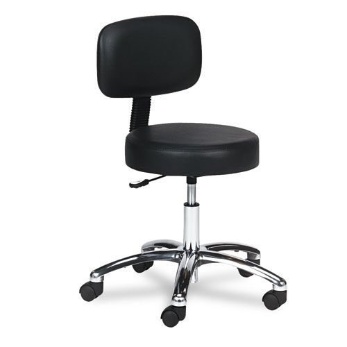 Safco Black Seat/Back Chrome Base Pneumatic Lab Stool with Back, Supports Up to 250 Pound
