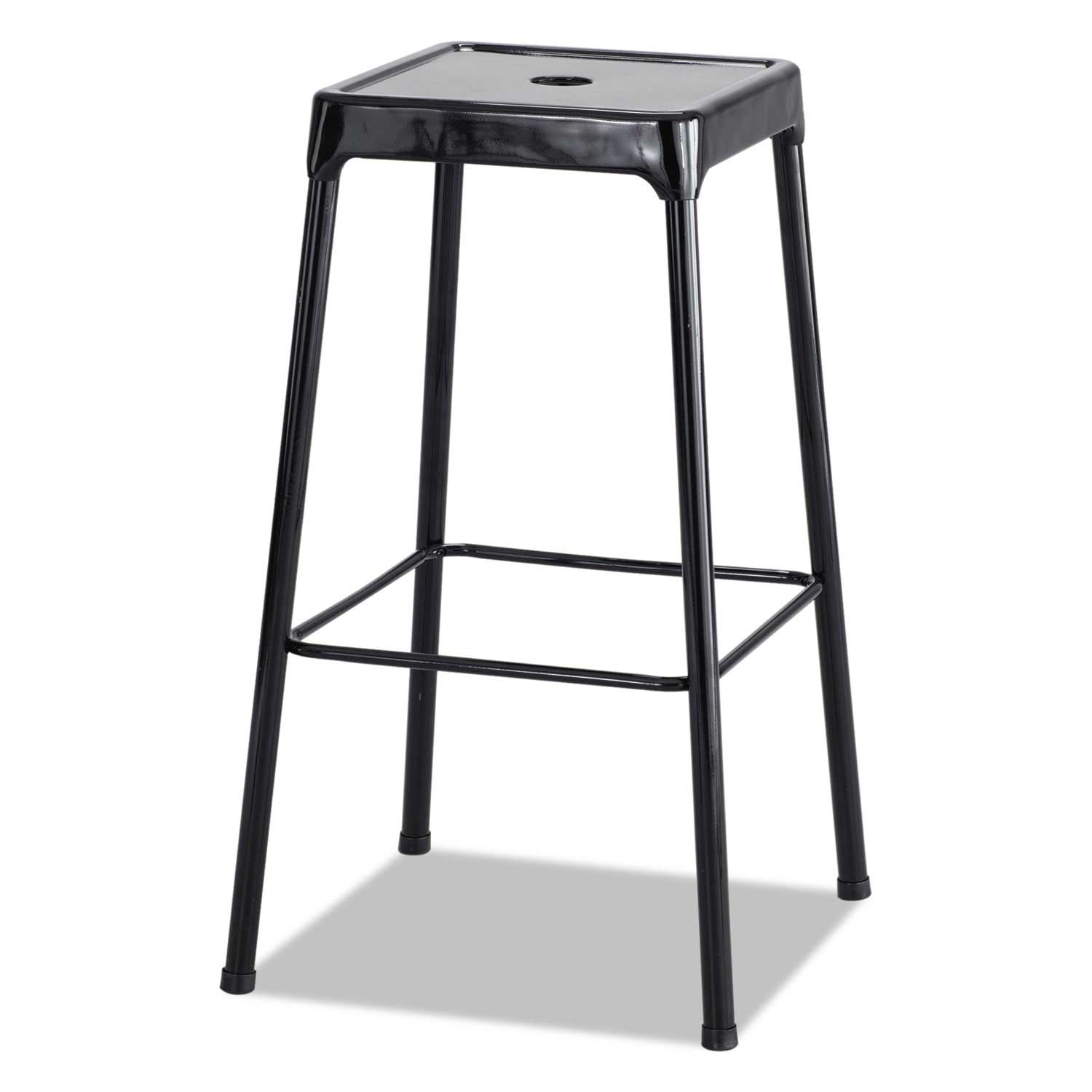Safco Black Seat and Back Bar-Height Steel Stool with Black Base, 13 x 13 x 17 inch