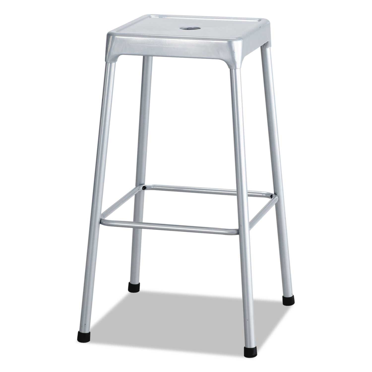 Safco Silver Seat and Back Bar-Height Steel Stool with Silver Base, 13 x 13 x 17 inch