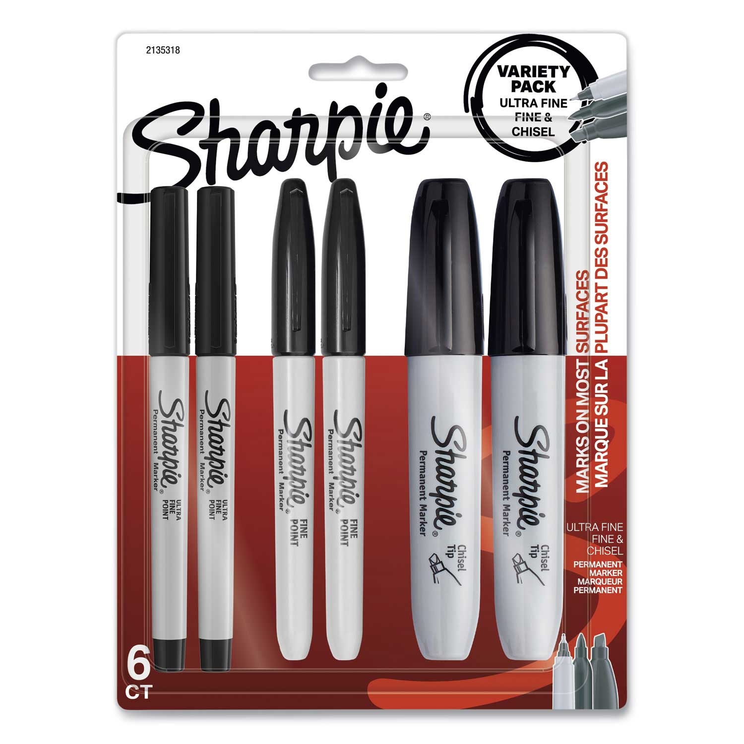 Sharpie Black Mixed Point Size Permanent Marker - 6 per pack -- 1 pack