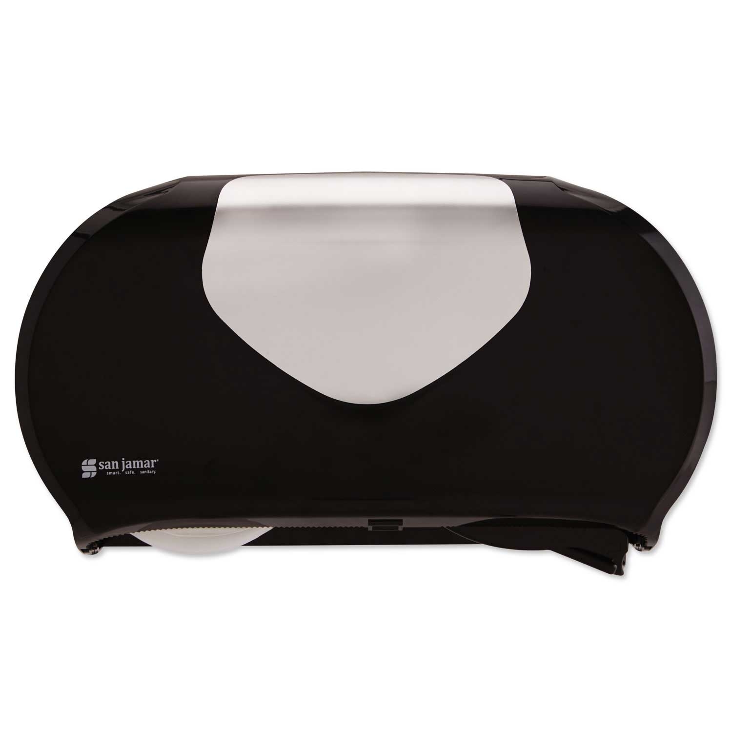 San Jamar Black/Faux Stainless Steel Twin Jumbo Bath Tissue Dispenser, 20 1/14x5 7/8x11 9/10 inch