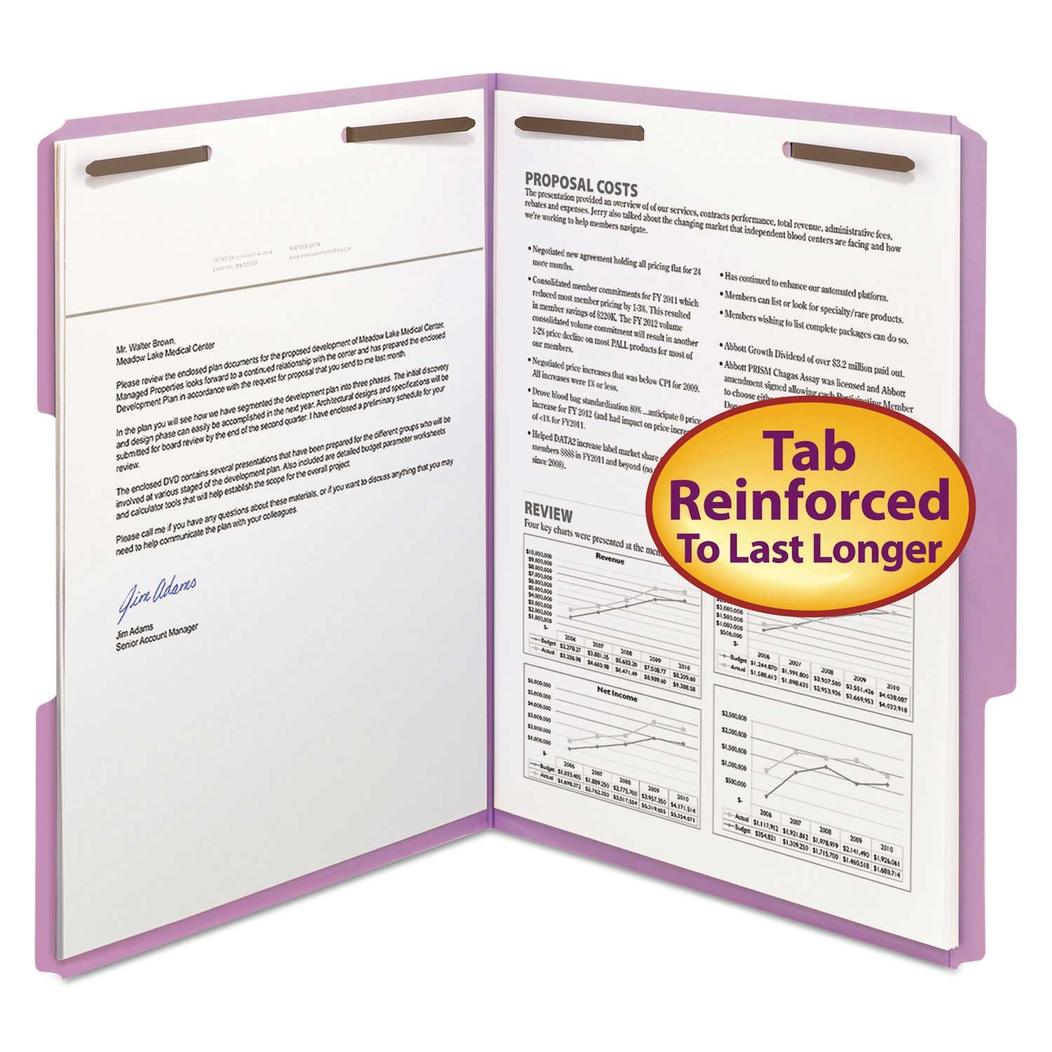 Smead Lavender Letter Size Top Tab Colored 2 Fastener Folder - 50 count per box -- 1 box per case