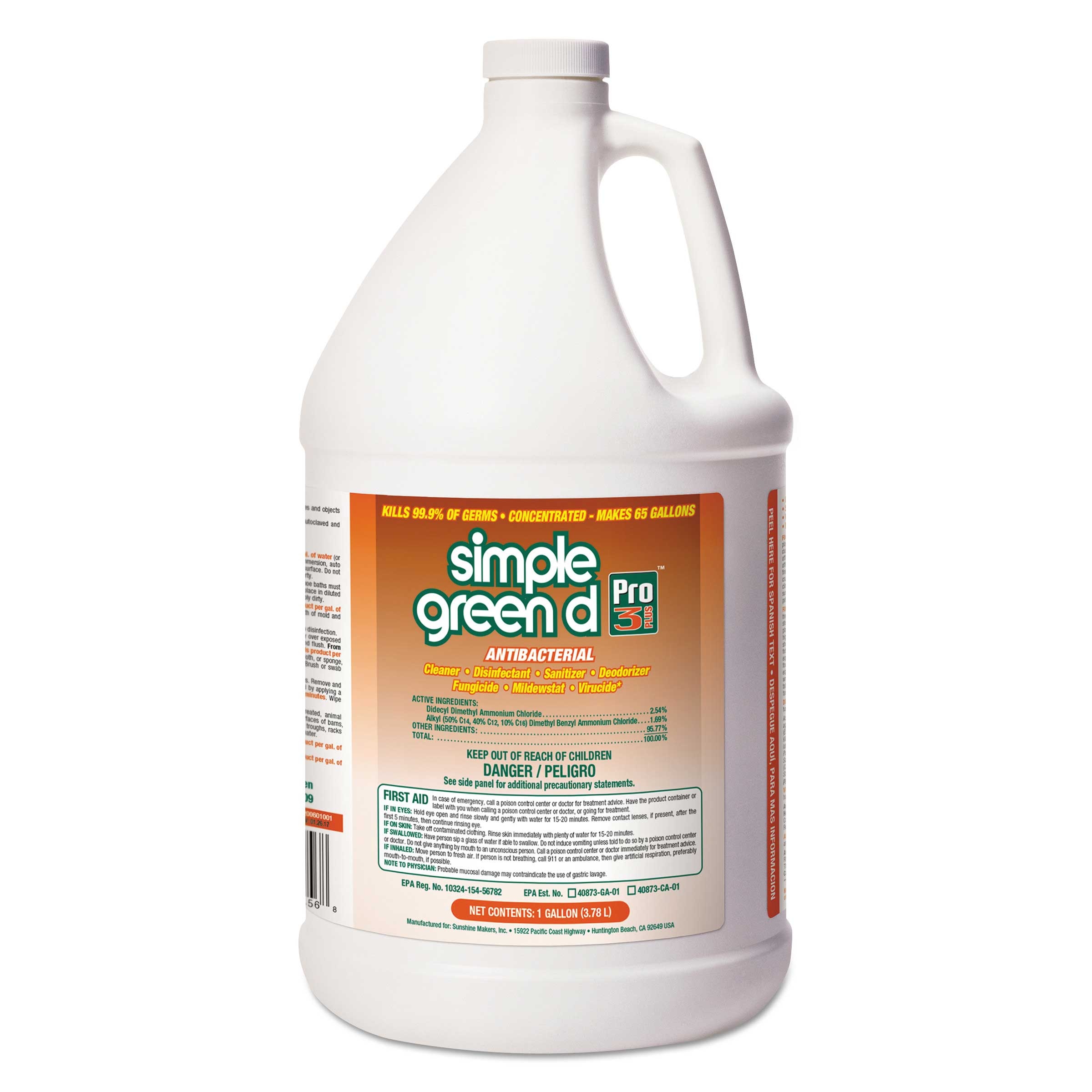 Simple Green D Pro 3 Plus Herbal Antibacterial Concentrate Disinfectant, 1 Gallon Bottle -- 6 per case