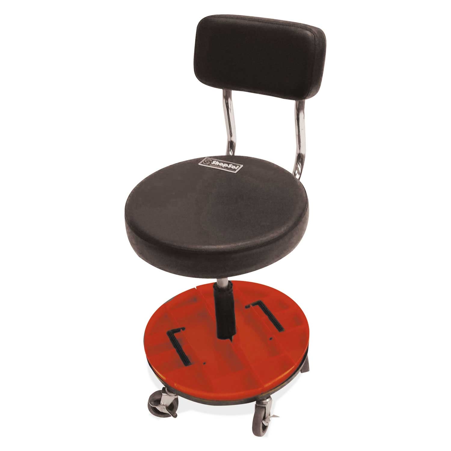 ShopSol Black Seat and Back Tool Trolley with Black Base Removable Tray, Supports up to 250 Pound