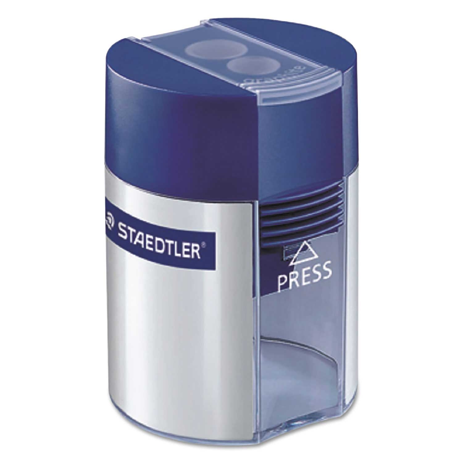 Staedtler Blue Silver Handheld Manual Double Hole Plastic Sharpener, 1.57 x 1.65 x 2.2 inch - 6 count per box -- 1 box per case