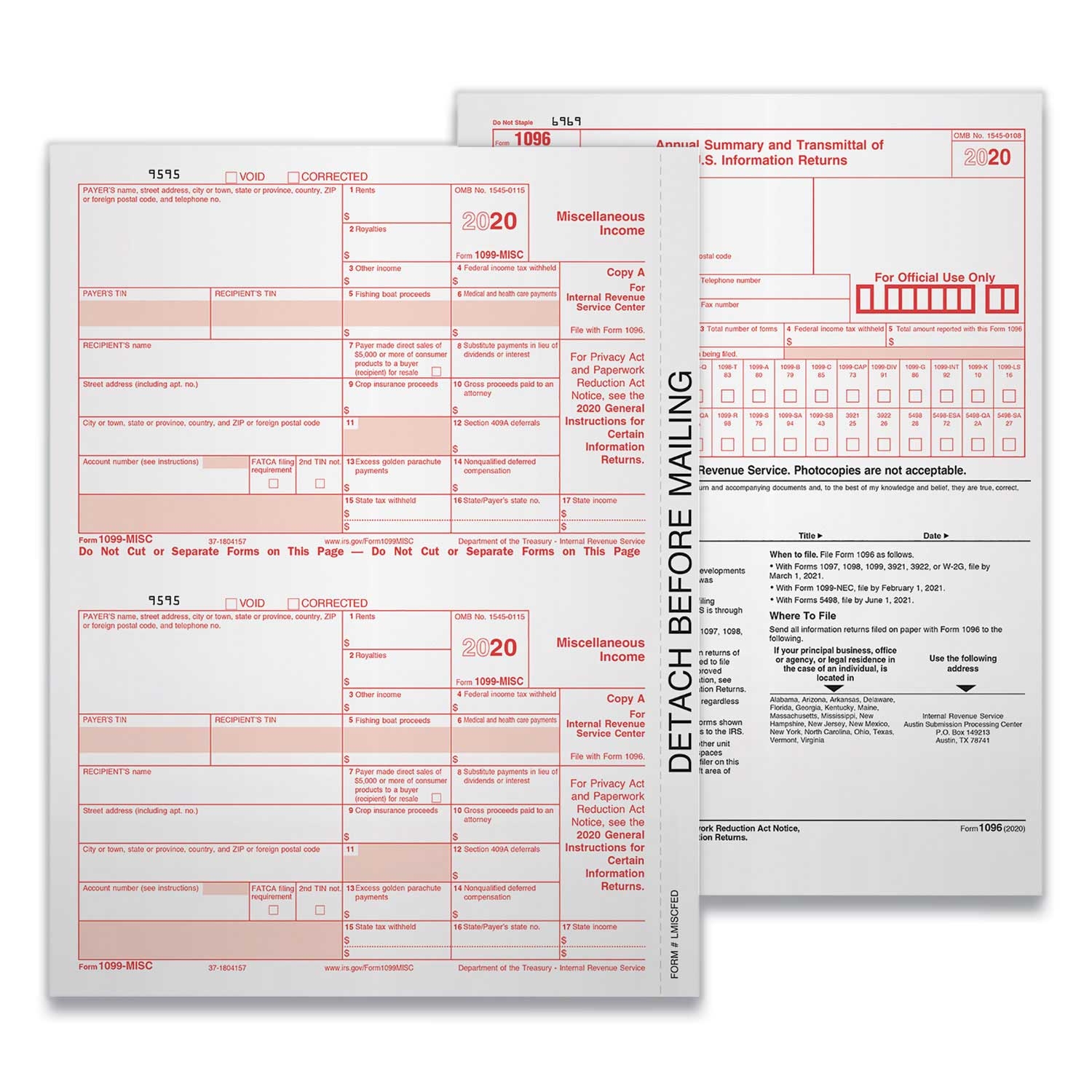 Tops Five Part 1099 MISC Tax Form, 8.5 x 11 inch - 50 per pack -- 1 pack