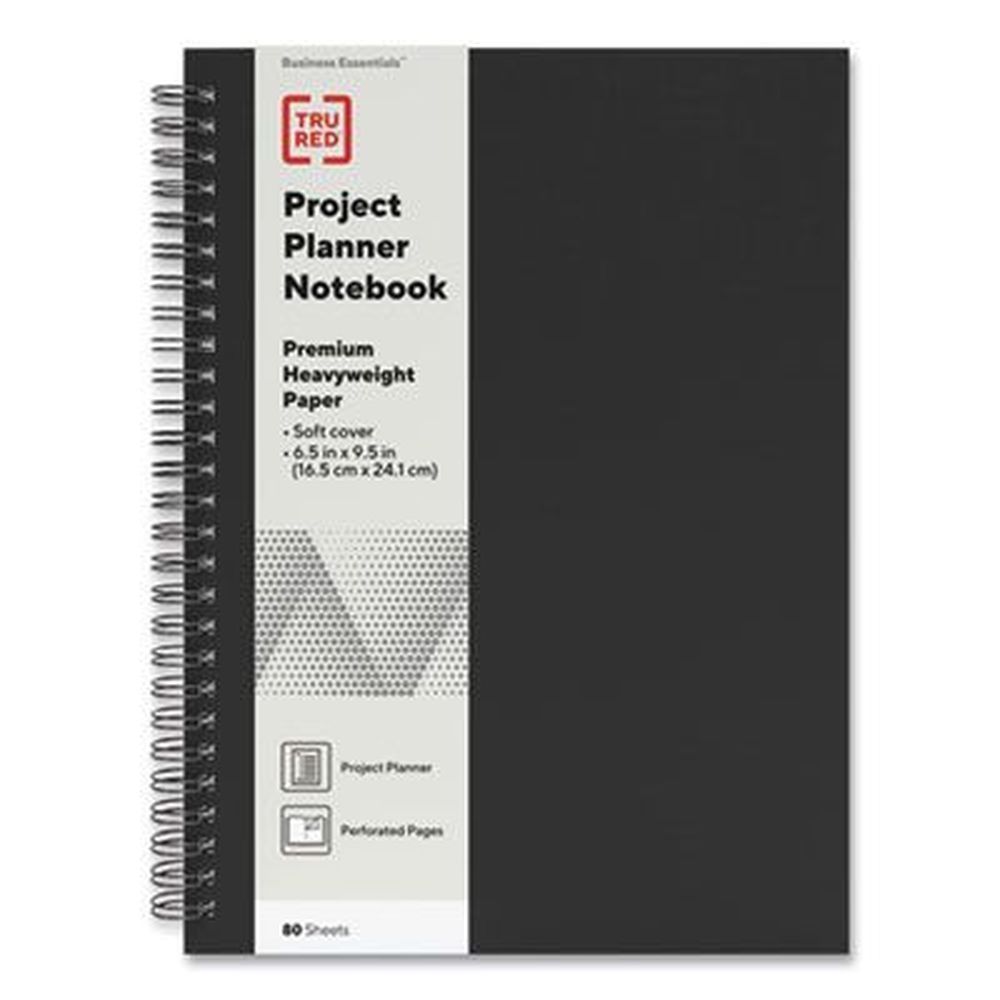 Tru Red 1 Subject Project-Management Format Wirebound Project-Planning Notebook with Black Soft Cover, 9.5 x 6.5 inch
