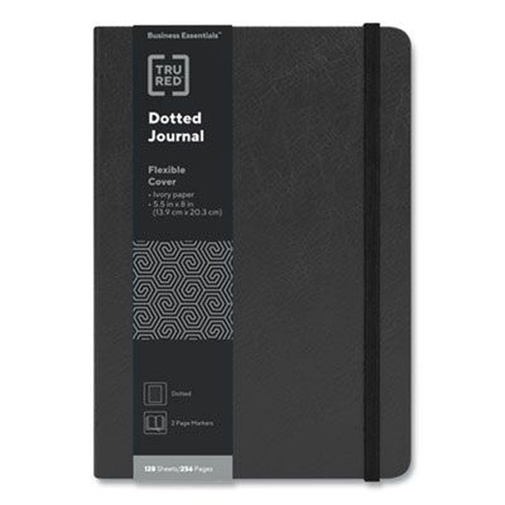 Tru Red Dotted Rule 128 Sheets Flexible-Cover Business Journal with Elastic Closure and Black Cover, 8 x 5.5 inch Sheet