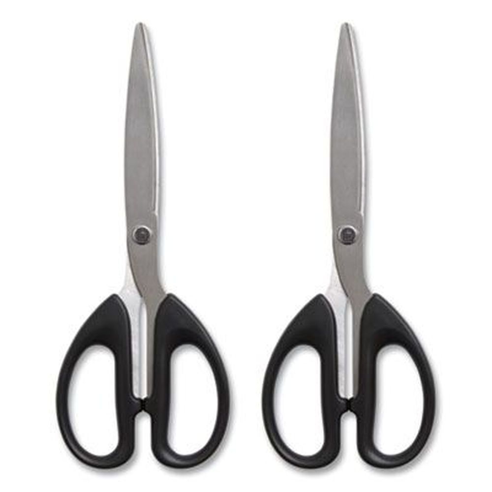 Tru Red Ambidextrous Stainless Steel Scissor with Black Straight Symmetrical Handle, 8 inch Long -- 2 per pack