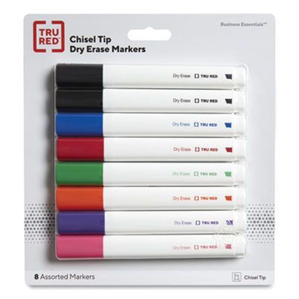 Tru Red Seven Assorted Colors Tank-Style Dry Erase Marker with Medium Chisel Tip -- 8 per pack