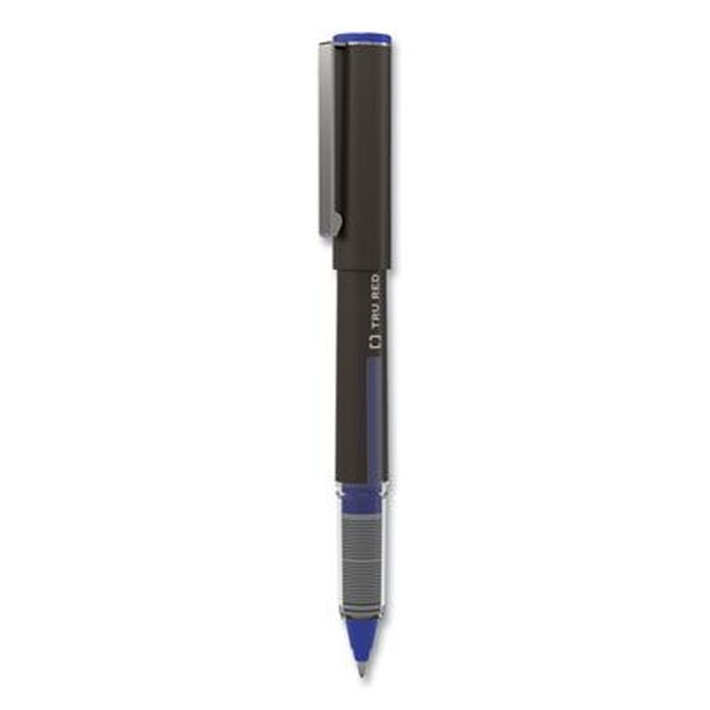 Tru Red Fine 0.5 Mm Blue Ink Black Barrel Roller Ball Pen Stick -- 3 per pack