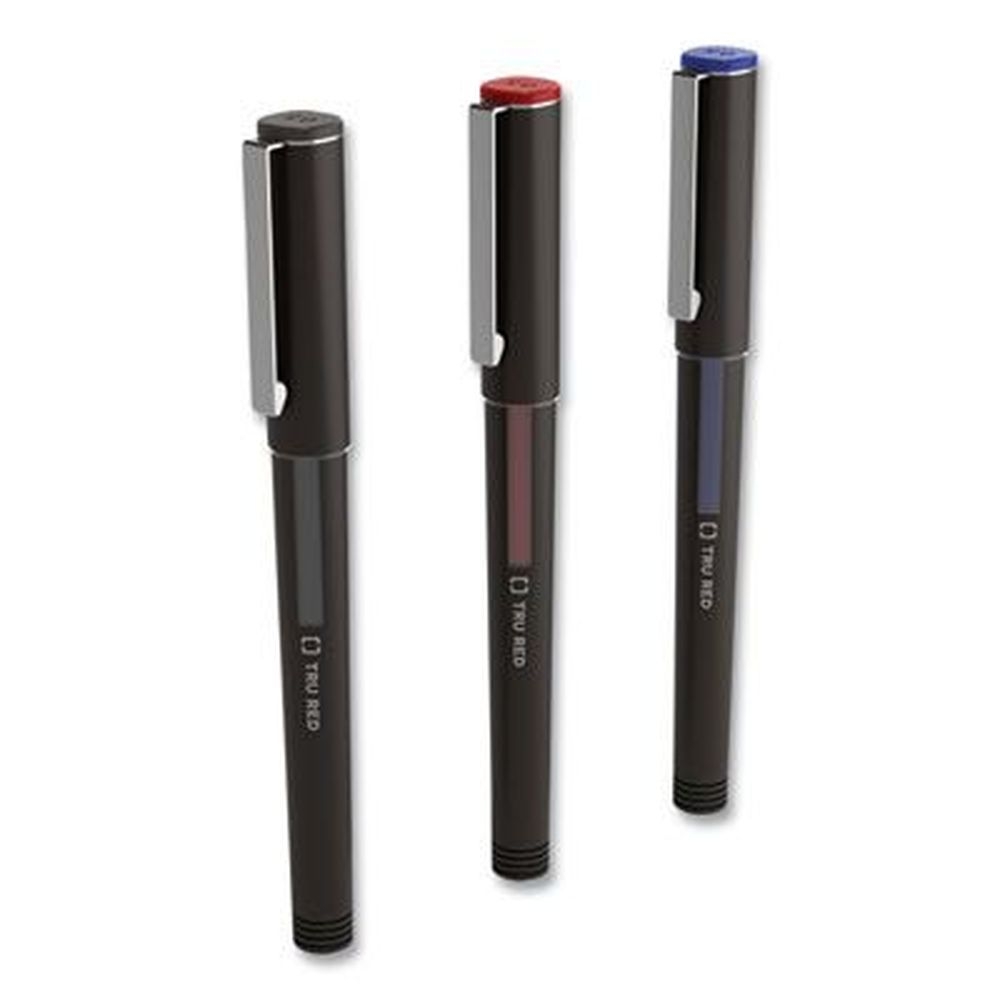Tru Red Fine 0.5 Mm Assorted Ink Colors Black Barrel Roller Ball Pen Stick -- 3 per pack