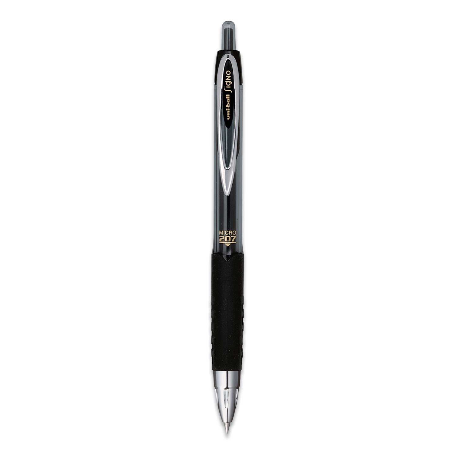 Uni Ball Signo 207 Smoke/Black Barrel Micro 0.5 Mm Retractable Black Ink Gel Pen -- 12 per case