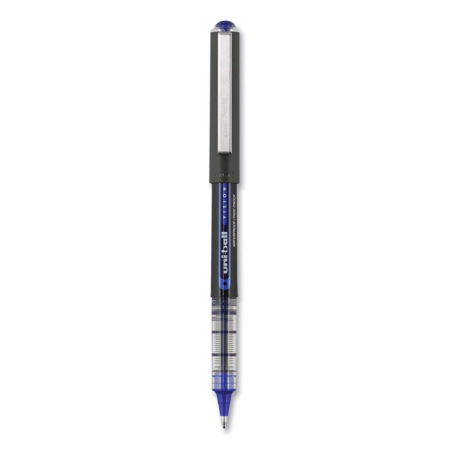 Uni Ball Black/Blue Barrel Blue Ink Bold 1 Mm Vision Roller Ball Pen -- 12 per case