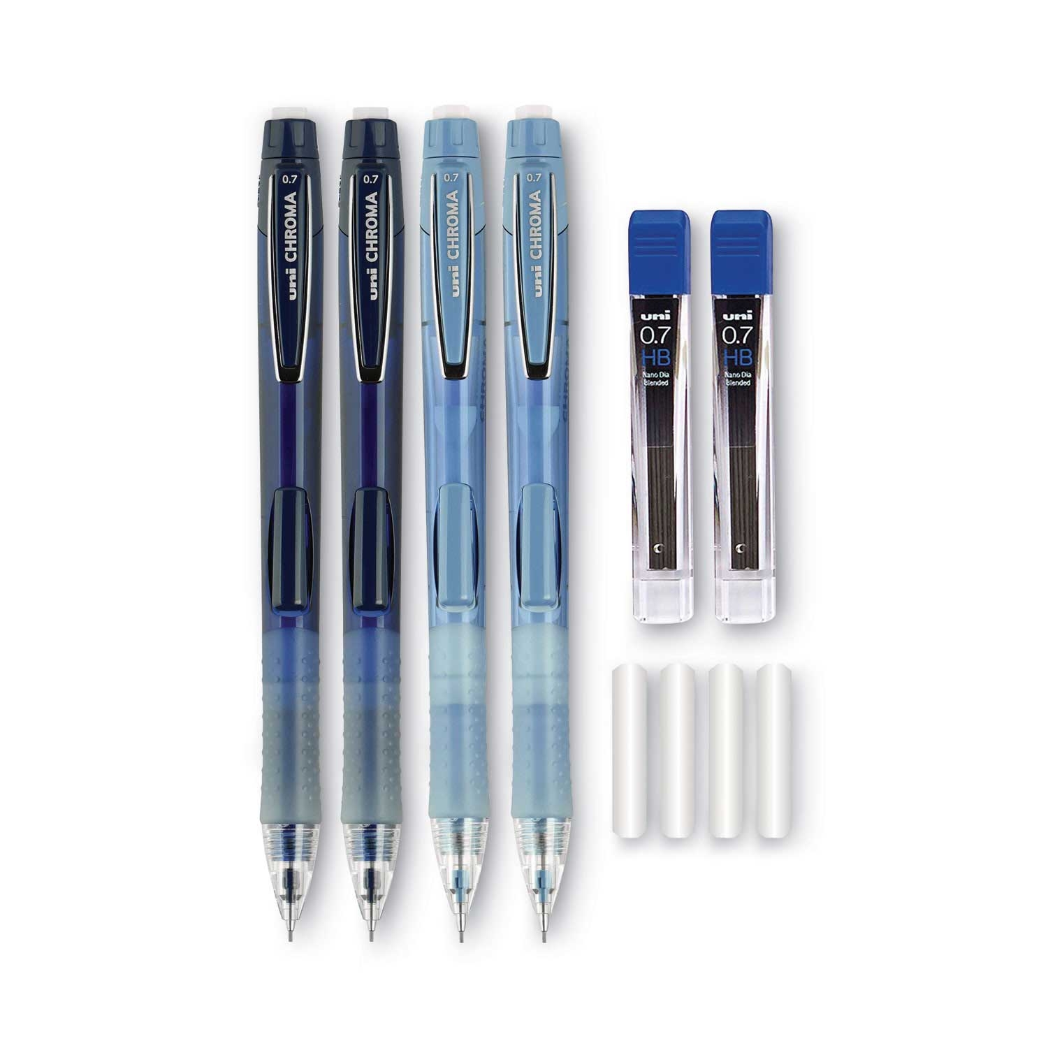 Uni Ball Black Lead Chroma Mechanical Pencil Woth Leasd and Eraser Refill - 4 per set -- 1 set