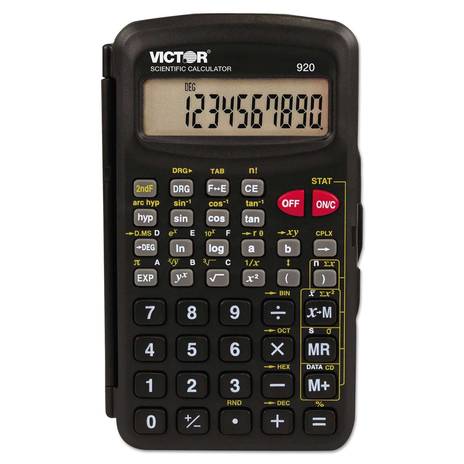 Victor Black 10 Digit LCD Compact Scientific Calculator with Hinged Case