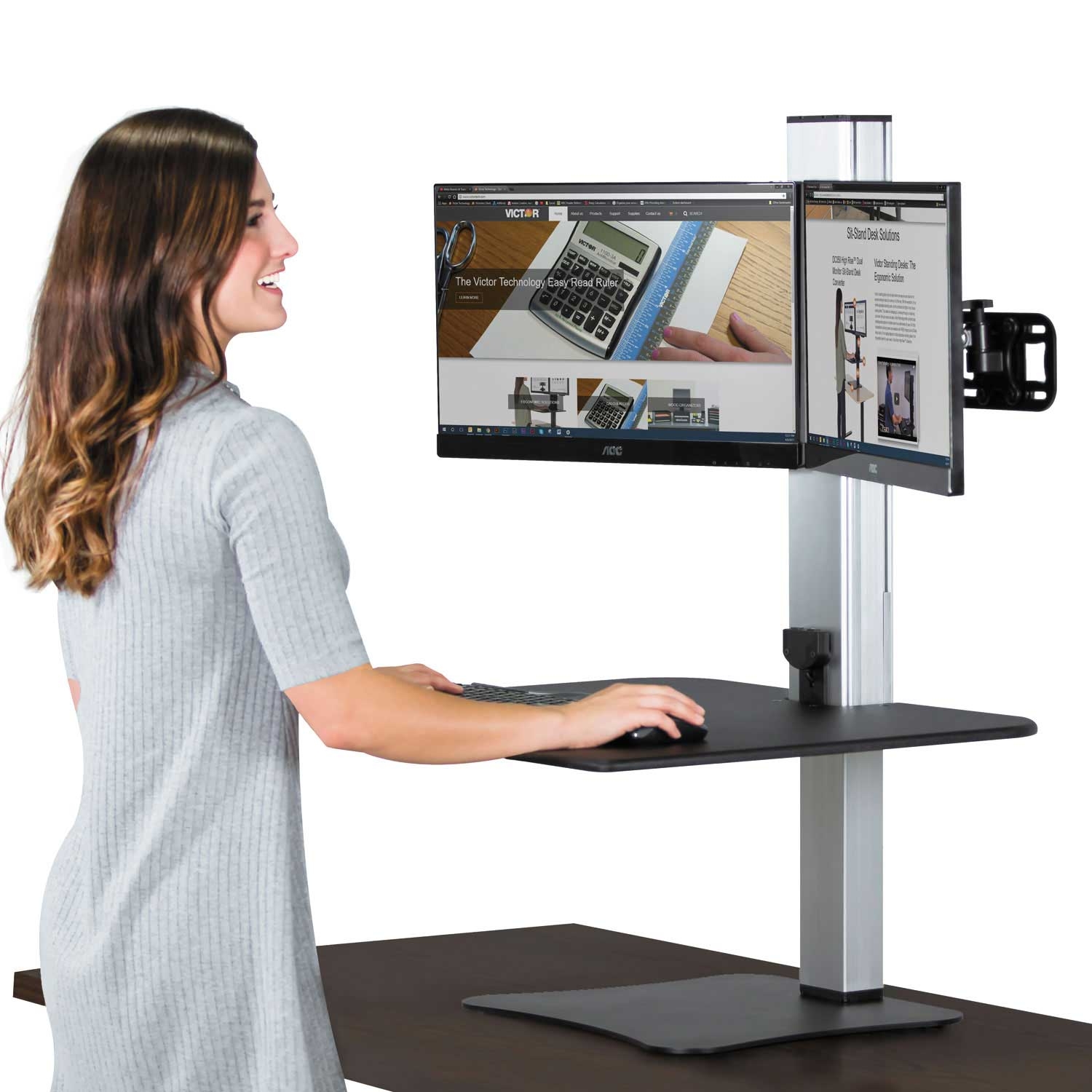 Victor Black and Aluminum DC450 High Rise Electric Dual Monitor Standing Desk Workstation, 28 x 23 x 20.25 inch