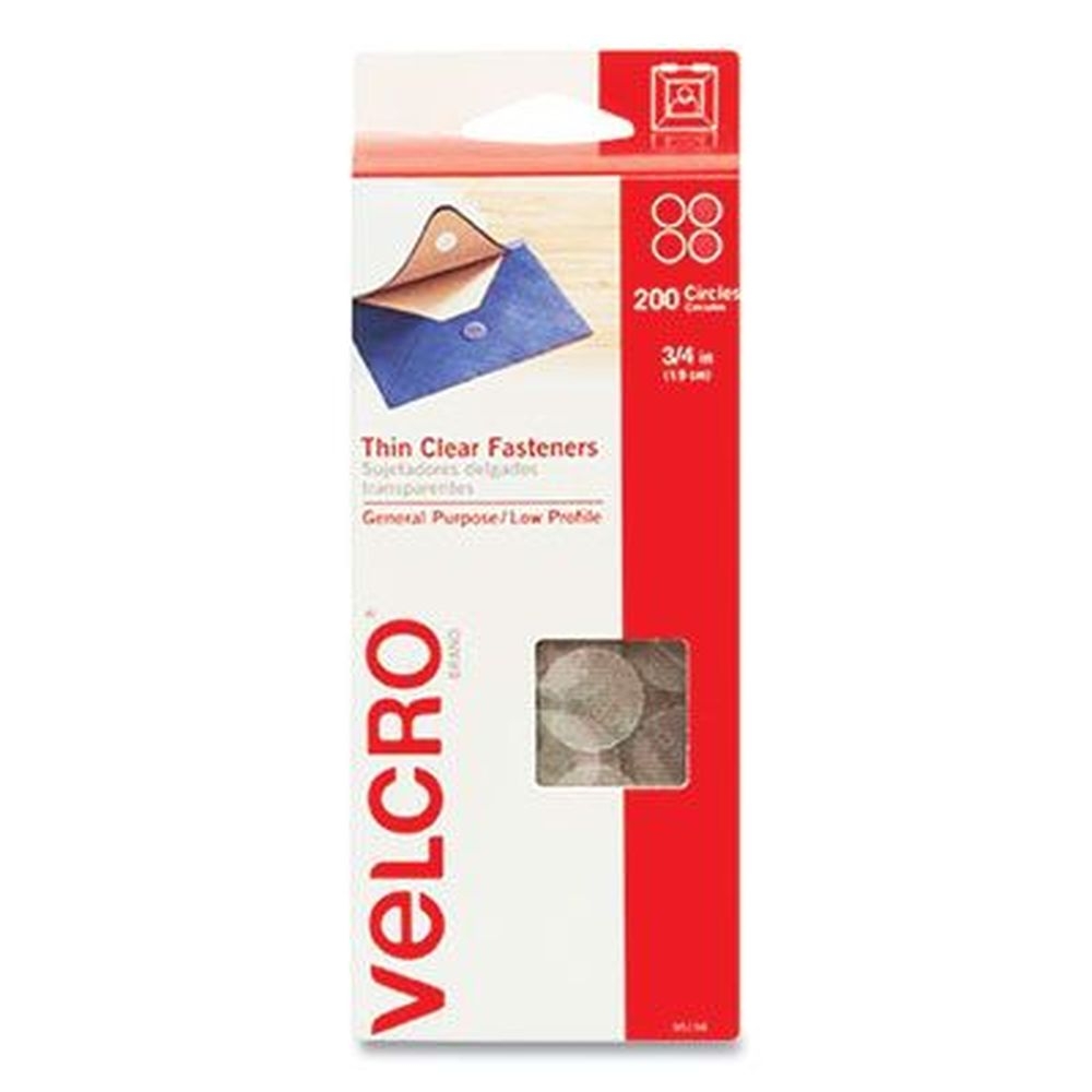 Velcro Clear Sticky-Back Fasteners - Complete Sets, 0.75 inch Dia. -- 200 per pack