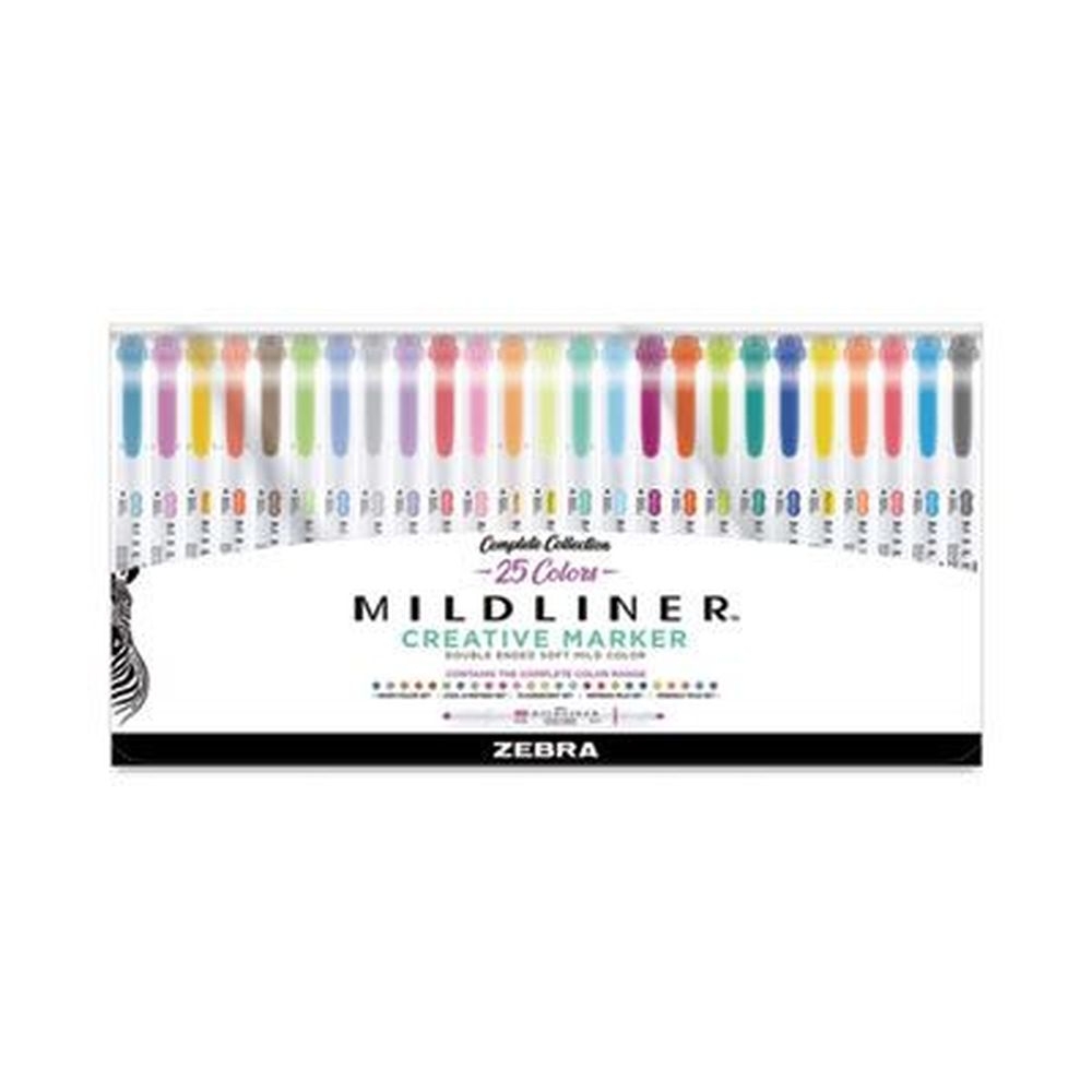 Zebra Mildliner Double Ended Bold-Chisel/Fine-Bullet Tips Highlighter Variety Pack -- 25 per pack