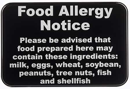 Tablecraft Plastic White on Black Food Allergy Warning Notice Sign, 6 x 9 inch
