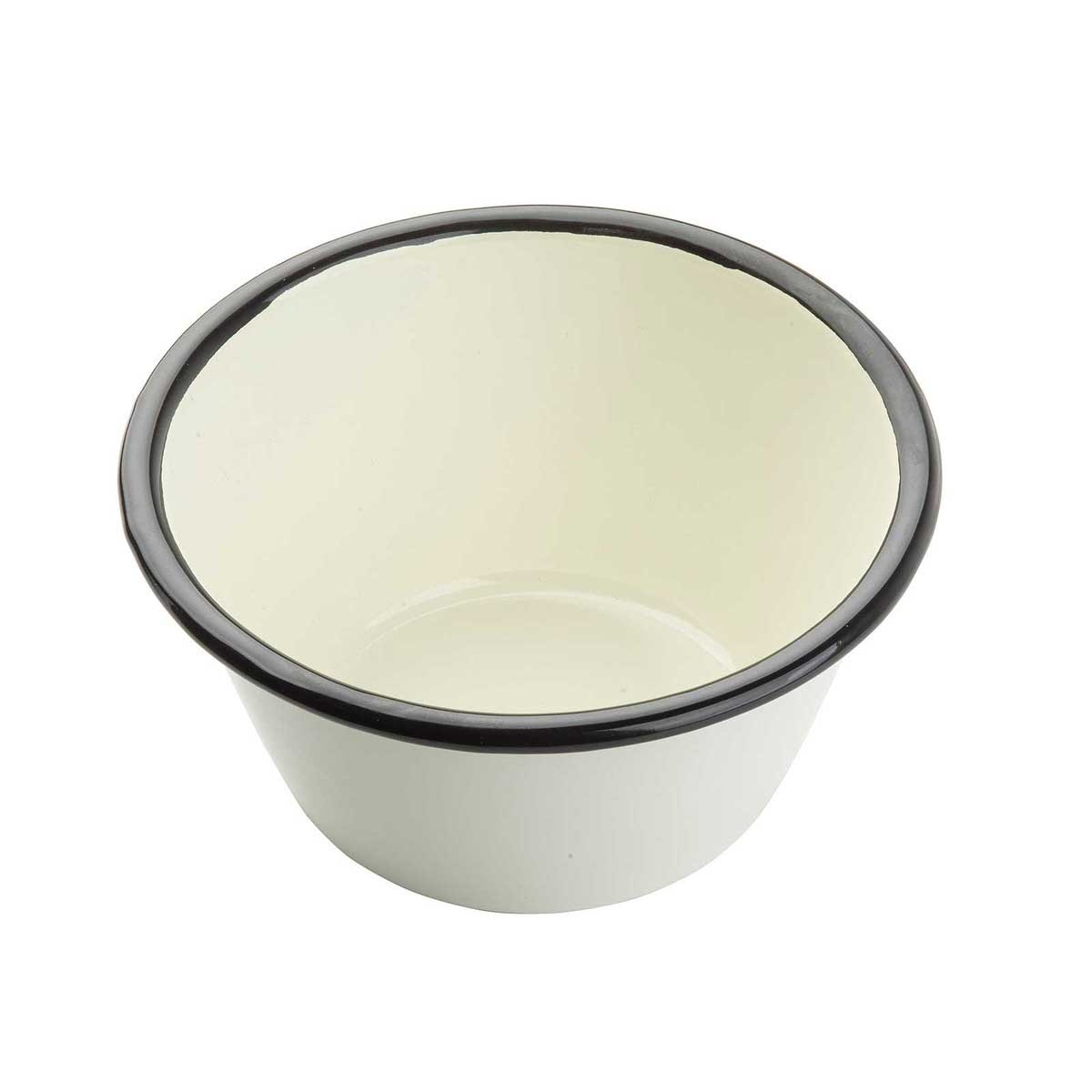 Tablecraft Enamelware Collection Round Creamy White with Black Rim Bowl, 14 Ounce Capacity