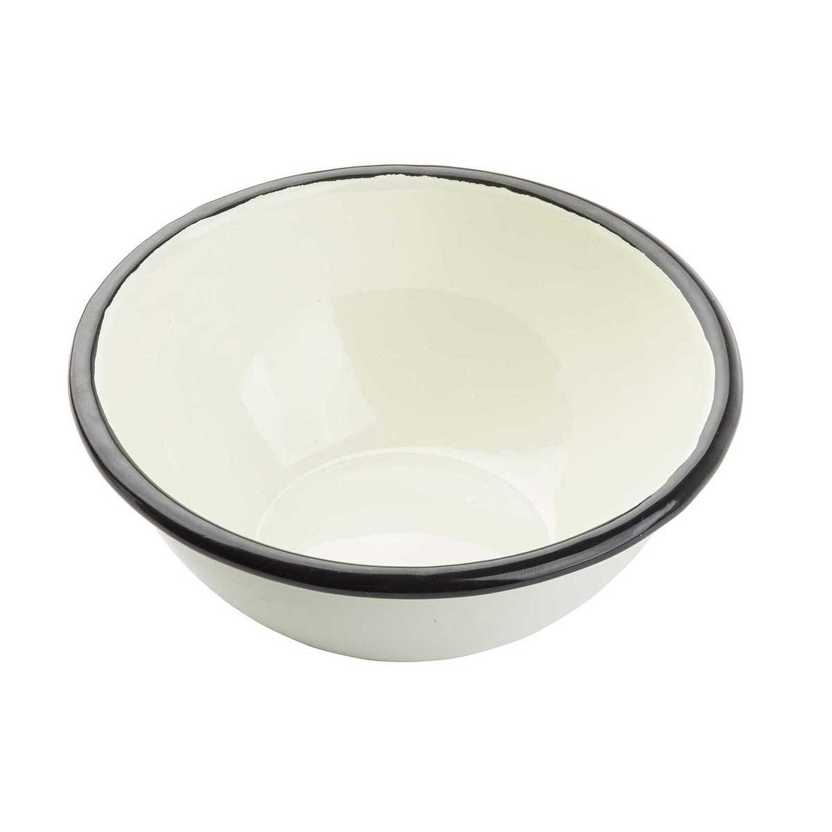 Tablecraft Enamelware Collection Round Creamy White with Black Rim Bowl Bowl, 20 Ounce Capacity
