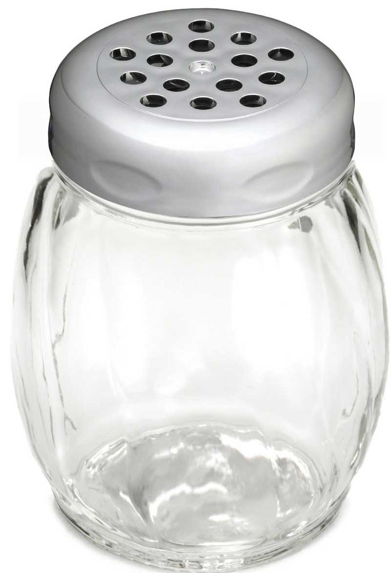 Tablecraft Chrome Plated Perforated Plastic Top Swirl Glass Shaker, 6 Ounce Capacity -- 12 Per Case