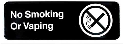 Tablecraft Plastic No Smoking or Vaping Sign, 3 x 9 inch