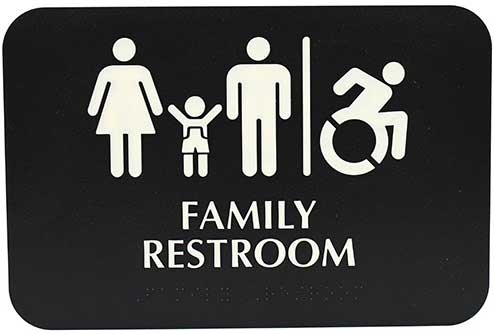 Tablecraft Plastic Ada Compliant Braille Family Restroom Handicap Accessible Sign, 6 x 9 inch