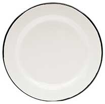 Tablecraft Enamelware Collection Creamy White with Black Rim Round Plate, 8 inch Diameter