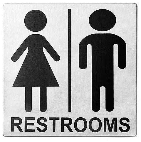 Tablecraft 200 Series Stainless Steel Contemporary Square Women/men Restroom Sign, 5 X 0.125 X 5 Inch