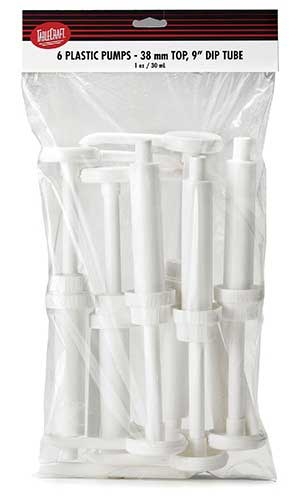 Tablecraft 1 Ounce Economy Pump with 38 mm Adapter Cap - 6 count per pack -- 1 pack per case.