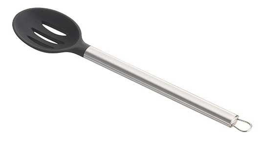 Tablecraft Slotted Silicone Spoon with Stainless Steel Handle, 13 inch