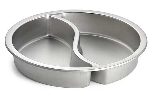 Tablecraft Contemporary Collection Replacement Stainless Steel Round Divided Food Pan For Round Chafers, 15 Inch Dia.