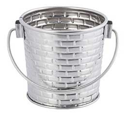 Tablecraft Stainless Steel with Embossed Brick Pattern Round Pail with Handle, 3.125 x 3.125 x 3.25 inch