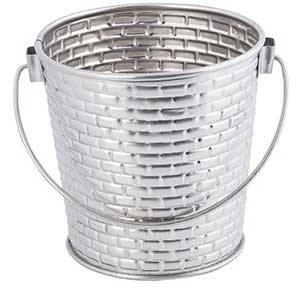 Tablecraft Stainless Steel with Embossed Brick Pattern Round Pail with Handle, 4.125 x 4.125 x 3.75 inch