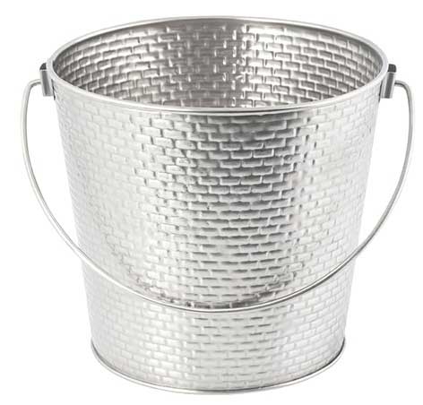 Tablecraft Stainless Steel with Embossed Brick Pattern Round Pail with Handle, 8.125 x 8.125 x 7 inch