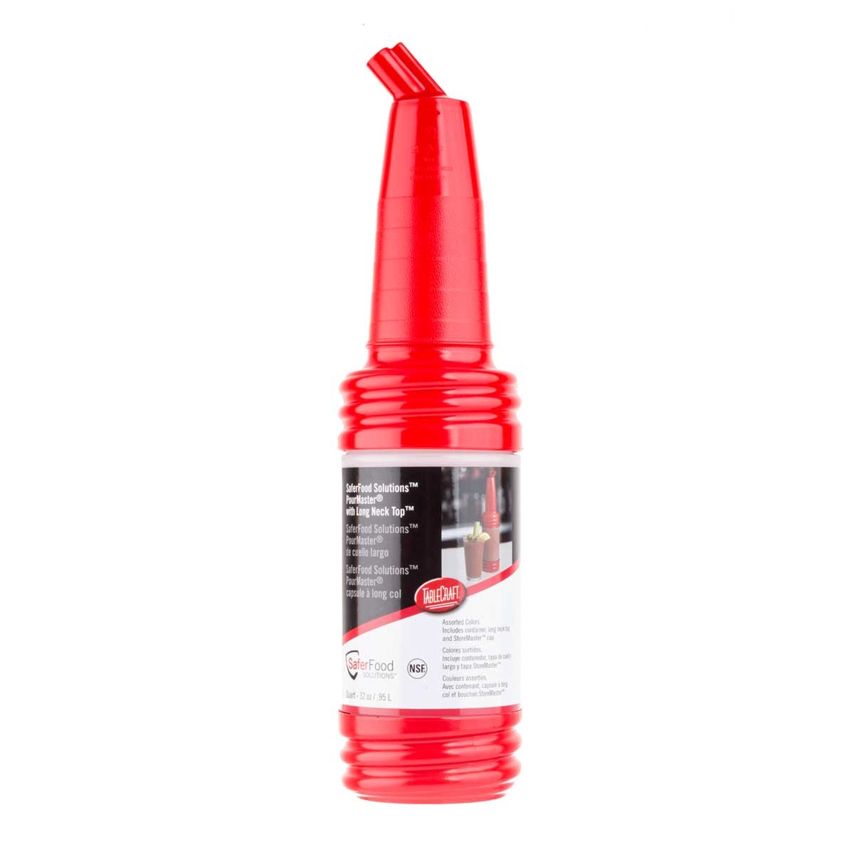 Tablecraft PourMaster Saferfood Solutions Red Bottle with Long Neck Top, 1 Quart -- 12 per case