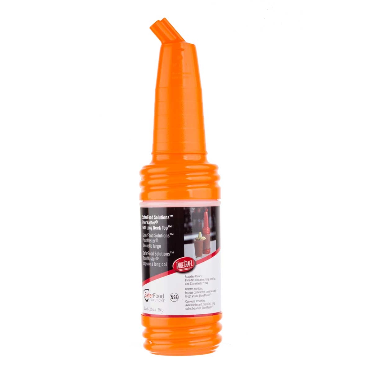 Tablecraft PourMaster Saferfood Solutions Yellow Bottle with Long Neck Top, 1 Quart -- 12 per case
