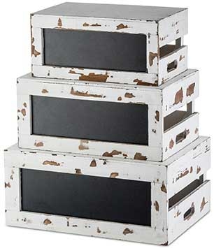 Tablecraft Rustic Risers White Distressed Wood Crate Set with Chalkboard -- 1 set