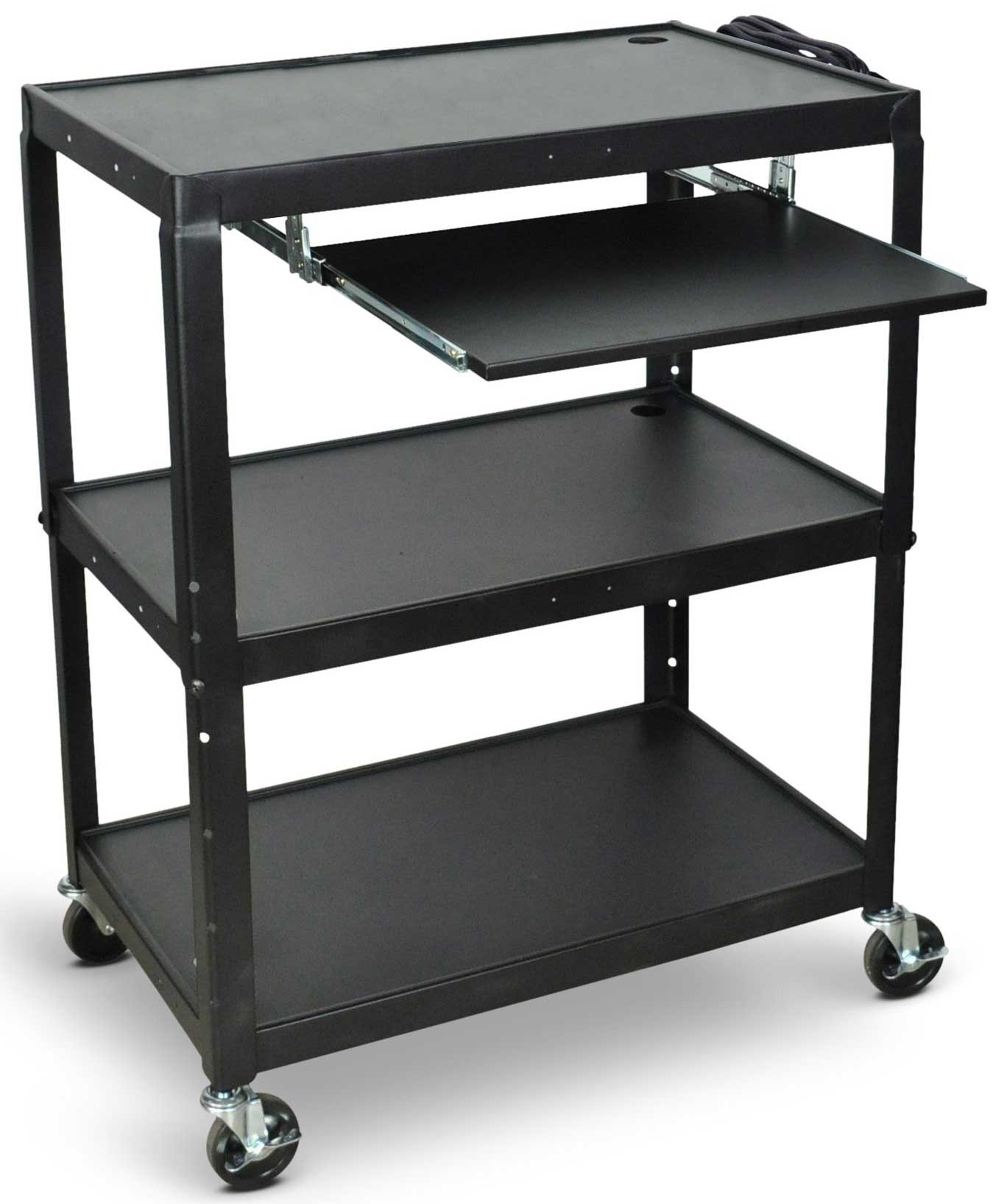 Luxor Extra-Large Adjustable-Height Steel AV Cart with Pullout Keyboard Tray, 32 x 20 x 24 to 42 inch in 2 inch increments