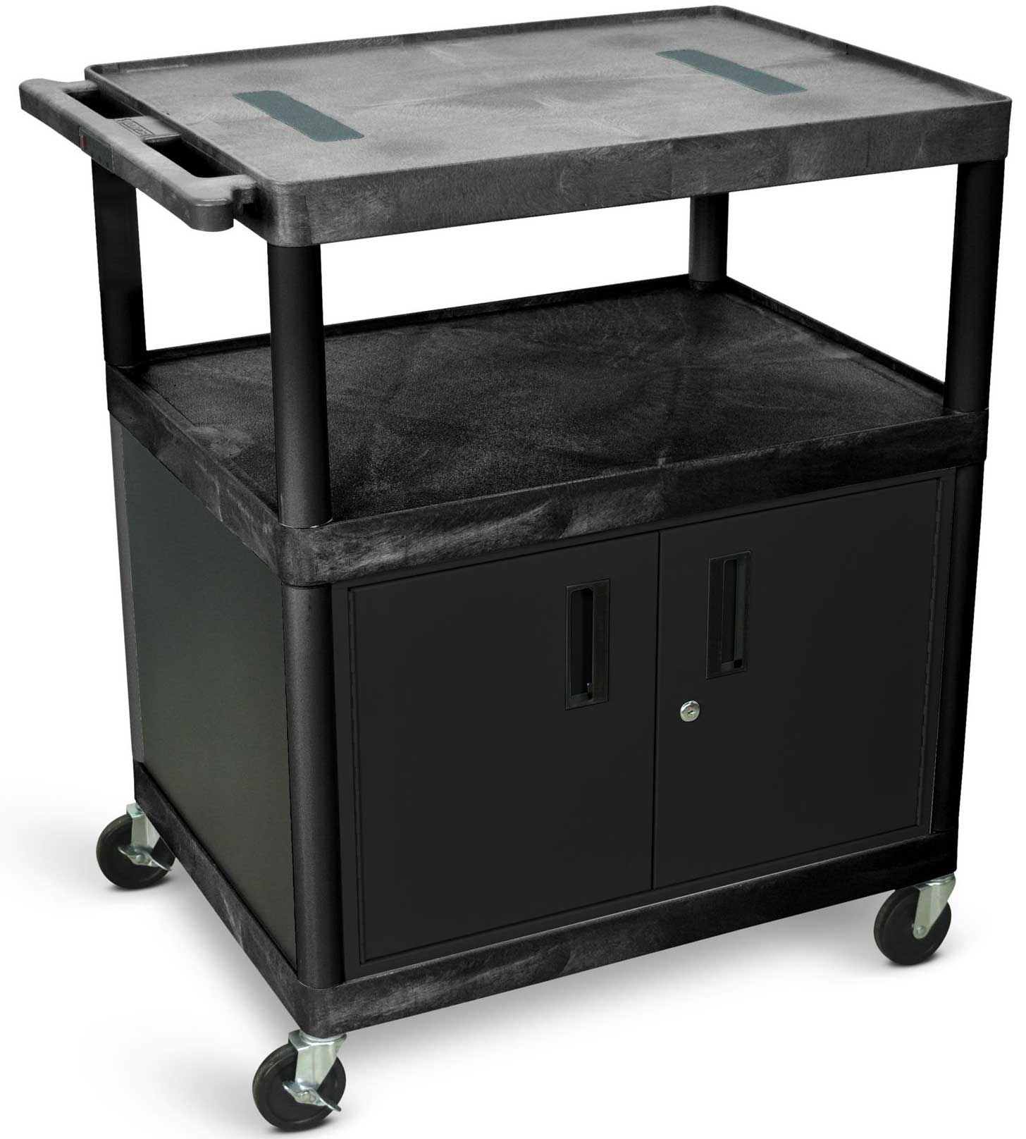 Luxor Black Cabinet AV Cart with Three Shelves, 32 x 24 x 40.25 inch