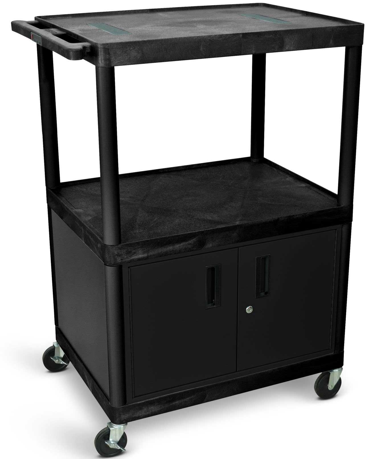 Luxor Black Cabinet AV Cart with Three Shelves, 32 x 24 x 48.25 inch