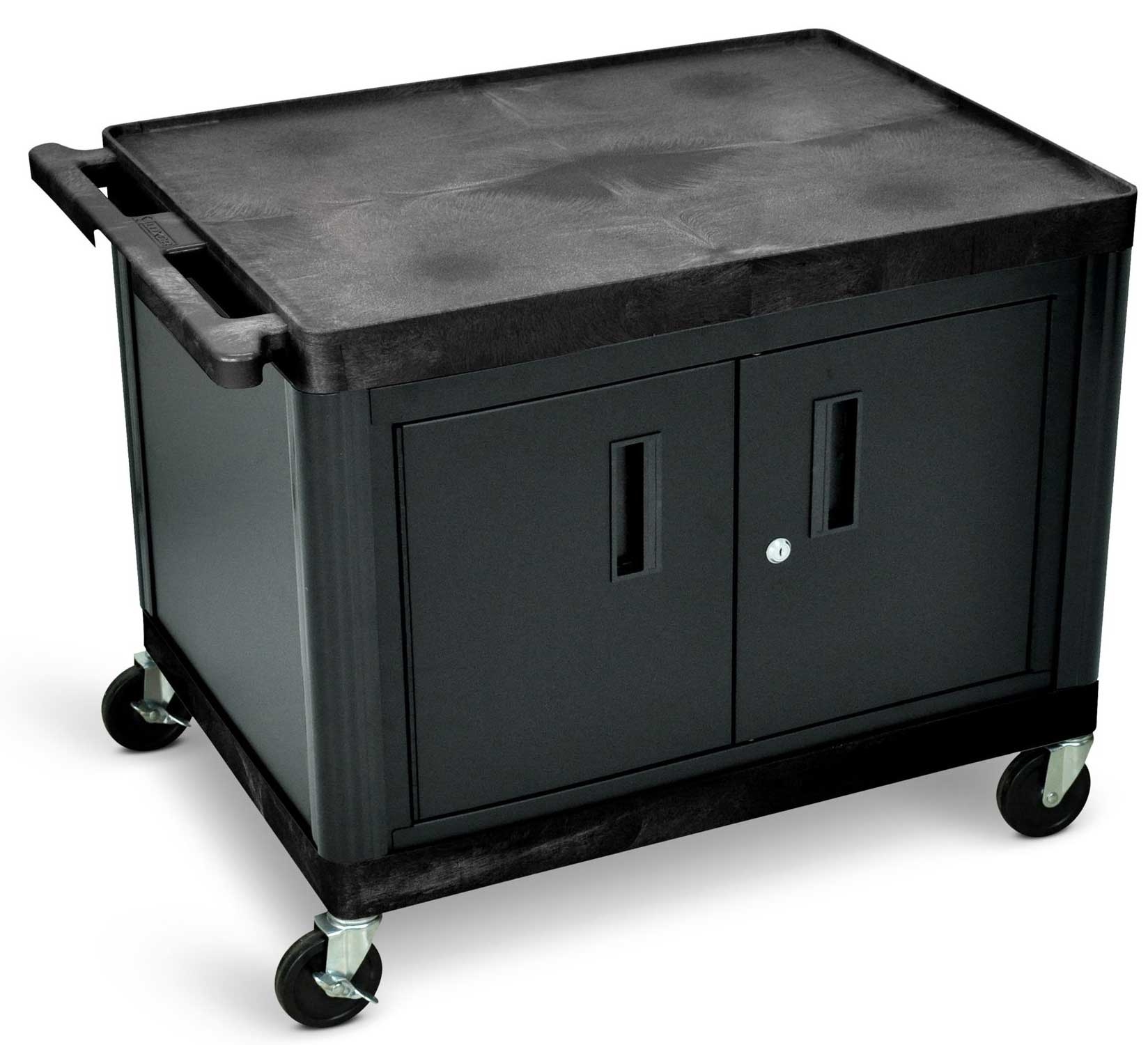 Luxor Black Cabinet AV Cart with Two Large Shelves, 32 x 24 x 27 inch
