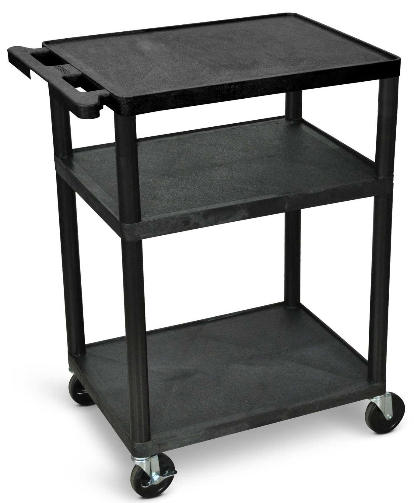Luxor Black AV Cart with Three Shelves, 24 x 18 x 34 inch