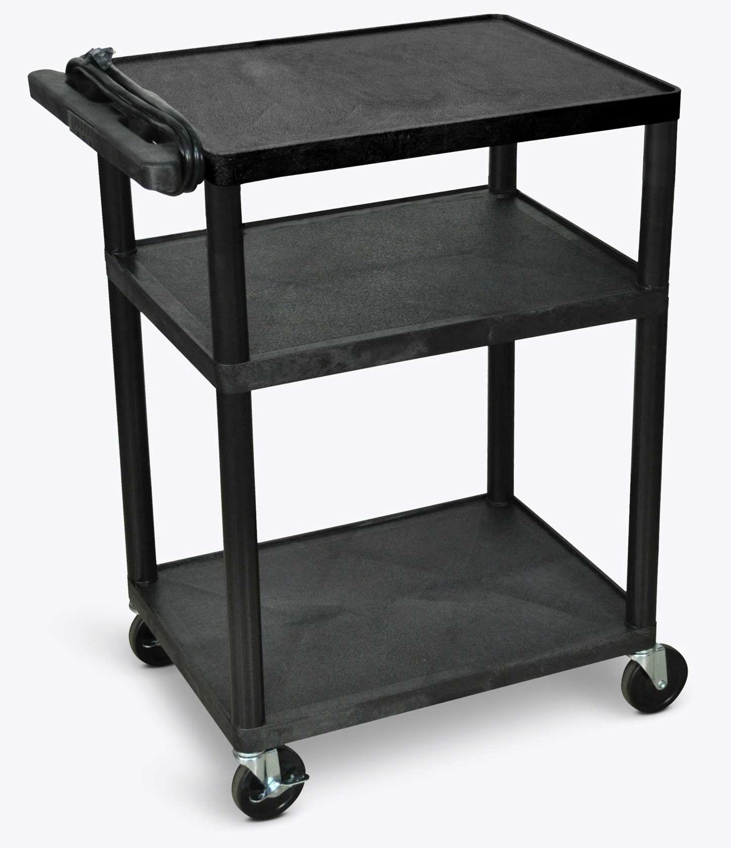 Luxor Black Three Shelves Electric AV Cart, 24 x 18 x 34 inch Height