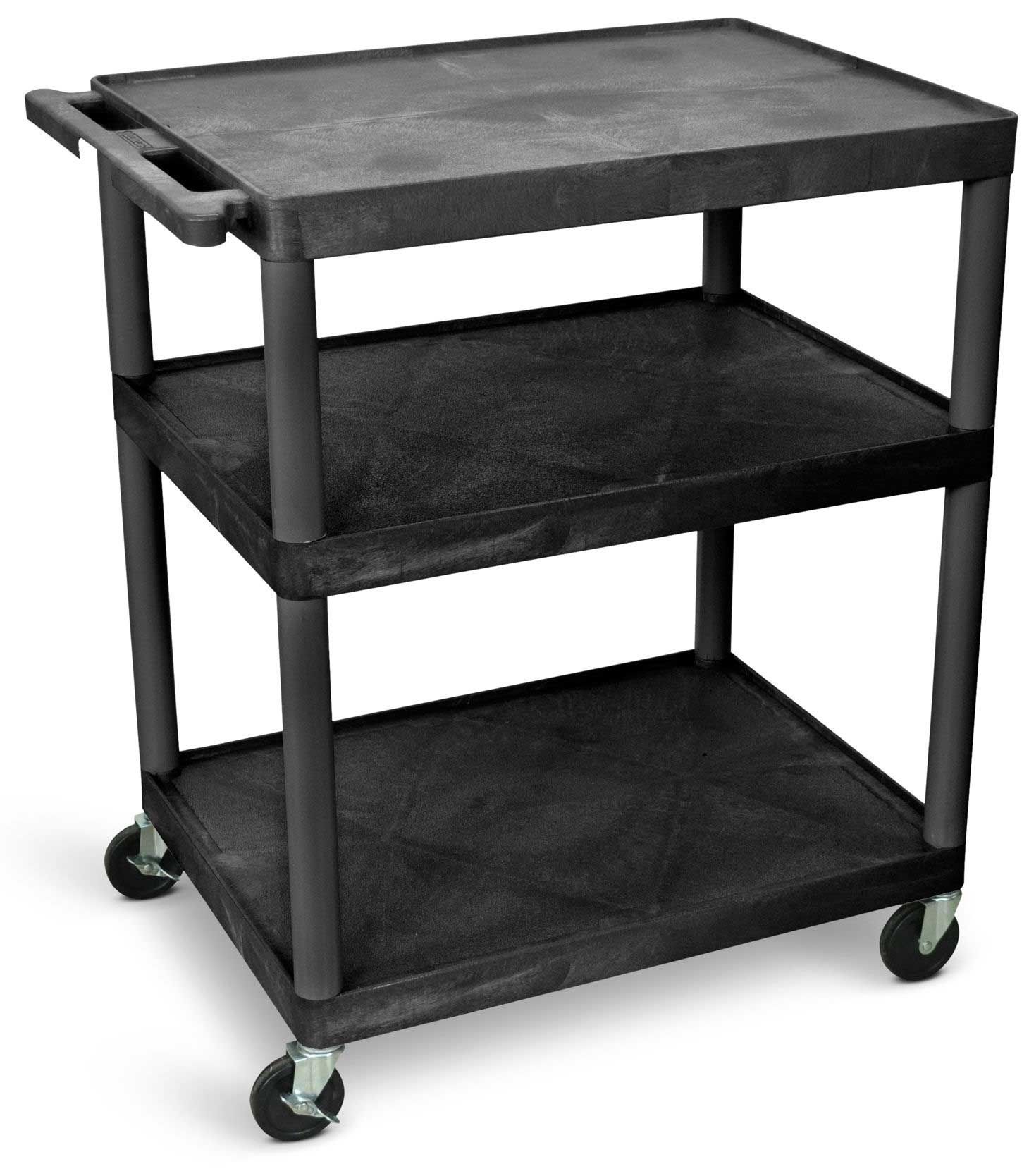 Luxor Black AV Cart with Three Large Shelves, 32 x 24 x 40.25 inch