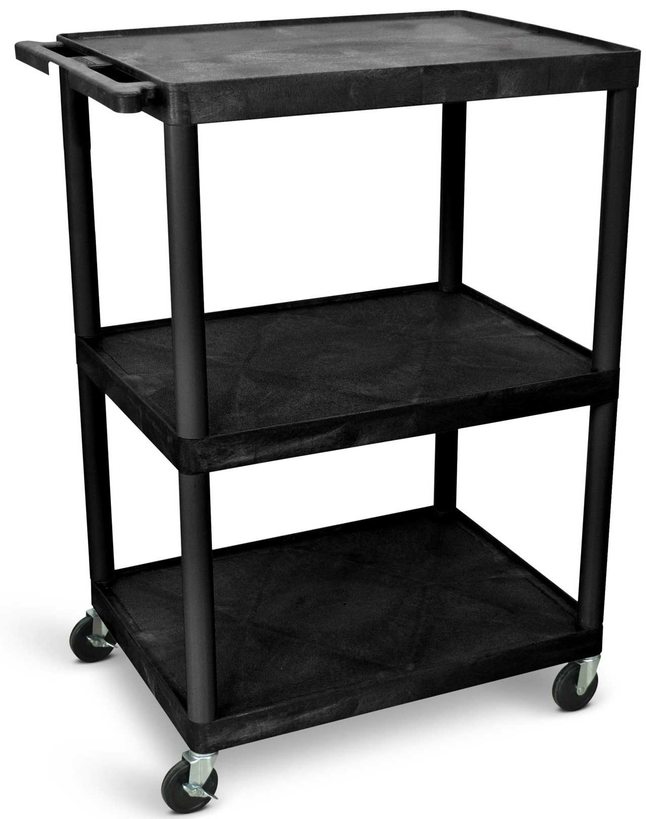 Luxor Black AV Cart with Three Shelves, 32 x 24 x 48.25 inch